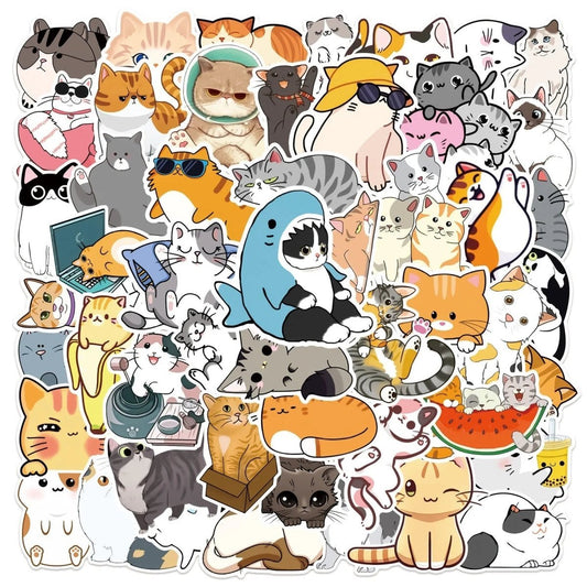 50 Sheets Cute Cartoon Cat Graffiti Stickers Decoration - DiyCraftsProject
