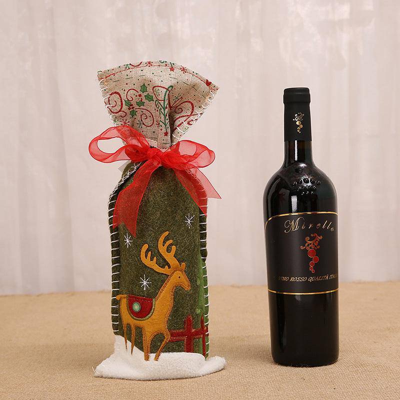 Christmas Wine Bottle Set - Fabric Material, 34*14.5*0.5CM Size, Ribbon Wine Set Snowman, Deer, Old Man , christmas decoration, Christmas wine bottle set