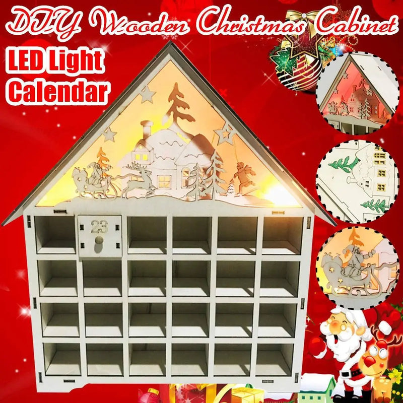 Christmas Wooden DIY Calendar Cabinet - 38x30x5cm - Home Decor & Countdown Organizer , christmas decoration, Christmas wooden calendar decorations