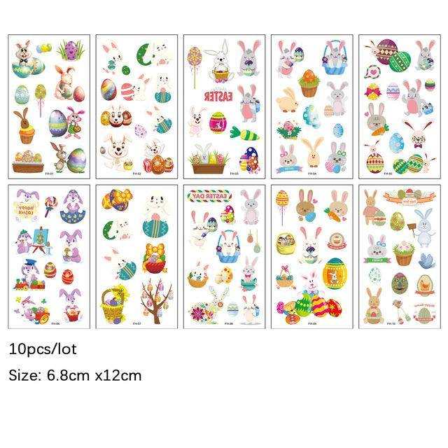 Glowing Easter Bunny Egg Tattoo Stickers 10/20 Pack - Fun & Festive Easter Decorations , 