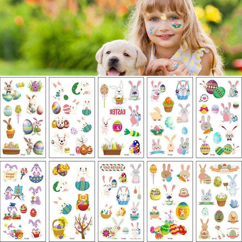 Glowing Easter Bunny Egg Tattoo Stickers 10/20 Pack - Fun & Festive Easter Decorations , 