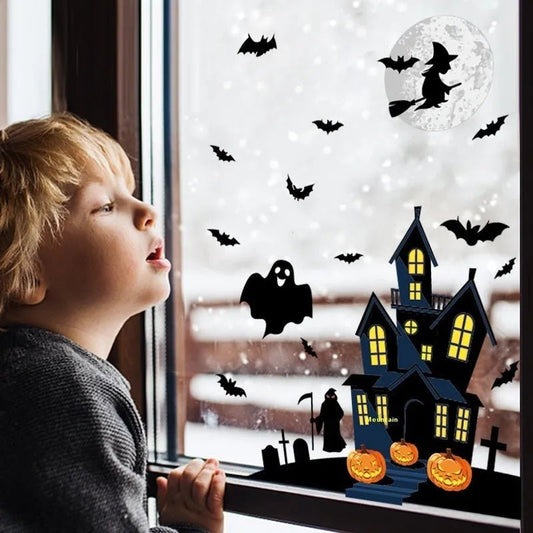 Halloween Decoration Haunted House Sticker Witch Ghost Bat Window Stickers - DiyCraftsProject