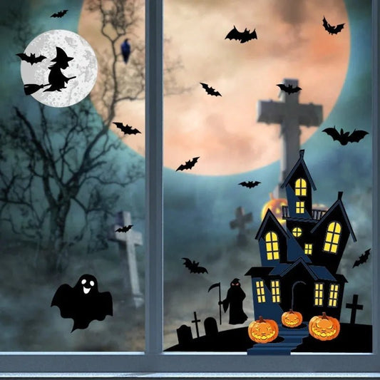 Halloween Decoration Haunted House Sticker Witch Ghost Bat Window Stickers - DiyCraftsProject