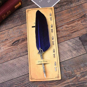 Japanese Feather Dip Pen Set with 5 Spare Nibs - Calligraphy Kit (24cm Length) - DiyCraftsProject