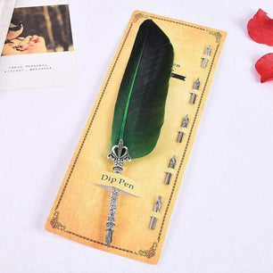Japanese Feather Dip Pen Set with 5 Spare Nibs - Calligraphy Kit (24cm Length) - DiyCraftsProject