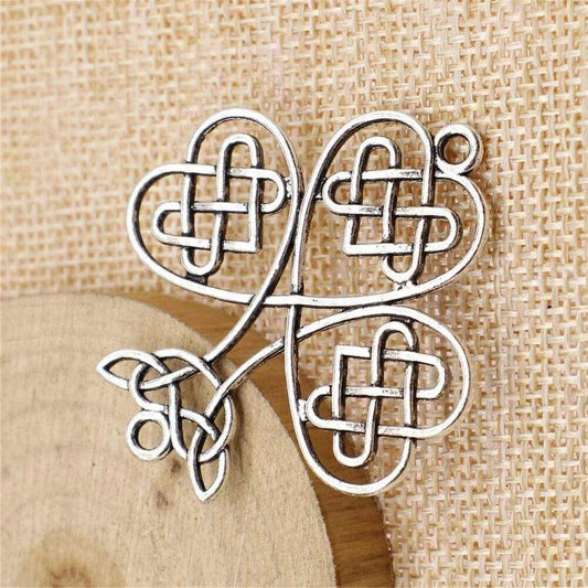 Nickel-plated shamrock pendant charm with polished finish