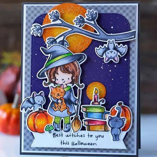 Little Witch Cutting Dies and Stamps Set for Cardmaking and Scrapbooking - Halloween DIY Crafting Tool - DiyCraftsProject