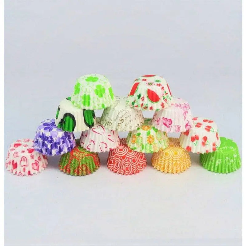 100pcs Cupcake Liners Floral Cupcake Liners Sweet Cherry Cupcake Wrappers Hearts Fruits Baking Cups Paper Muffin Candies Cups Party Supplies