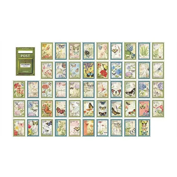 100pcs Vintage Stamps DIY Scrapbooking Retro Stationery Supplies Journal Stickers Antique Stamps Flowers Leaves Paintings Film Stamps