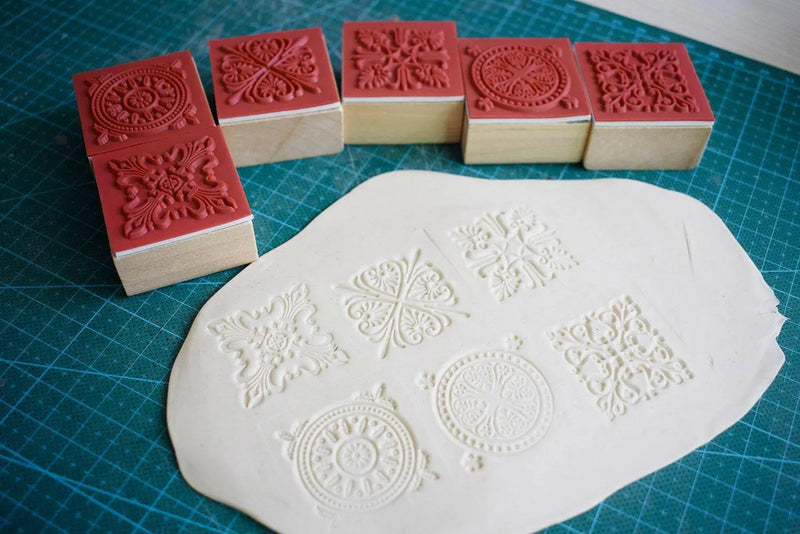 6 Clay embossers square stamp set pottery stamps embossing tools