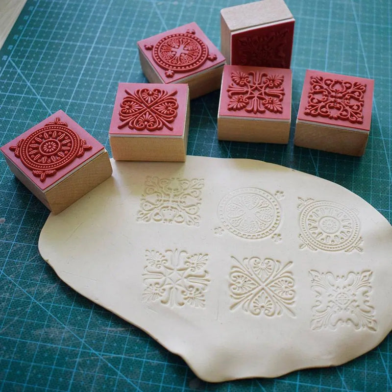6 Clay embossers square stamp set pottery stamps embossing tools