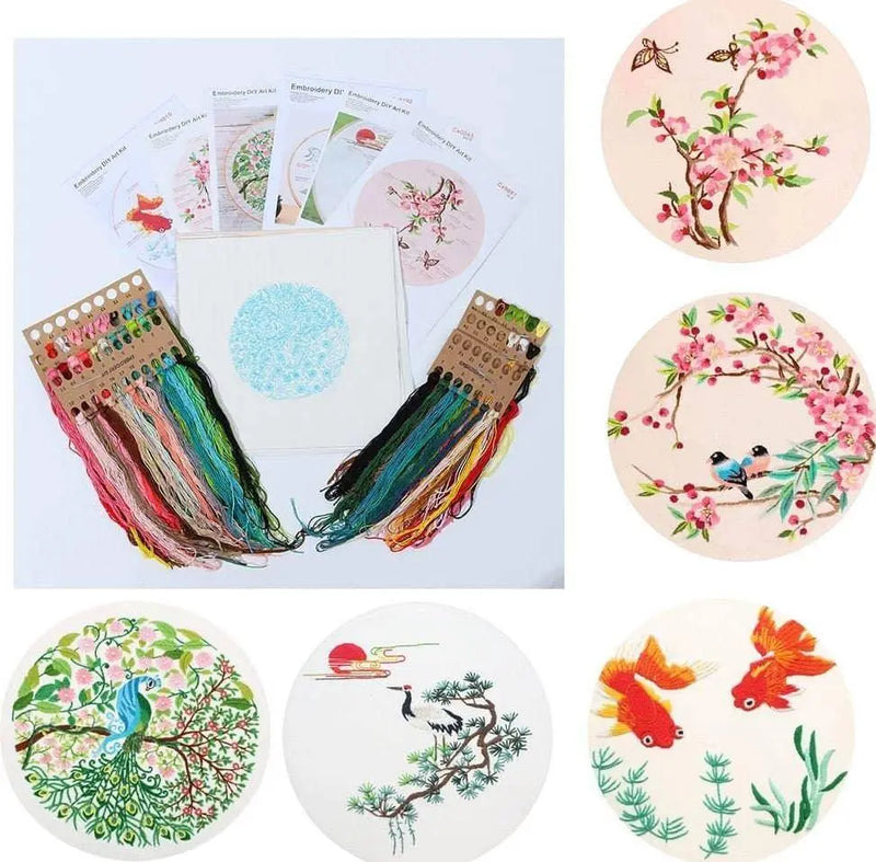 Animals Embroidery Kit Animal Pattern Embroidery Sets DIY Embroidery Starter Kits Punch Needle Tools Needle Crafting Sets Floral Embroidery