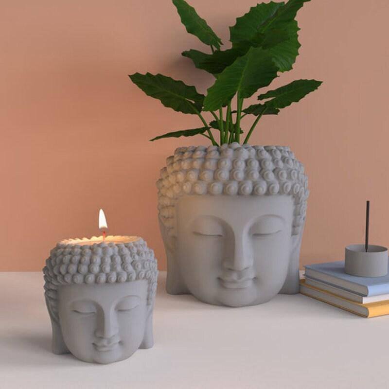 Buddha Statue Flower Pot Mold For Candle Holder Or Planter Buddha Head Mold
