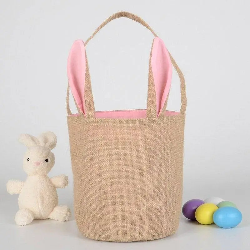 Bunny ears bag jute burlap Easter basket for kids
