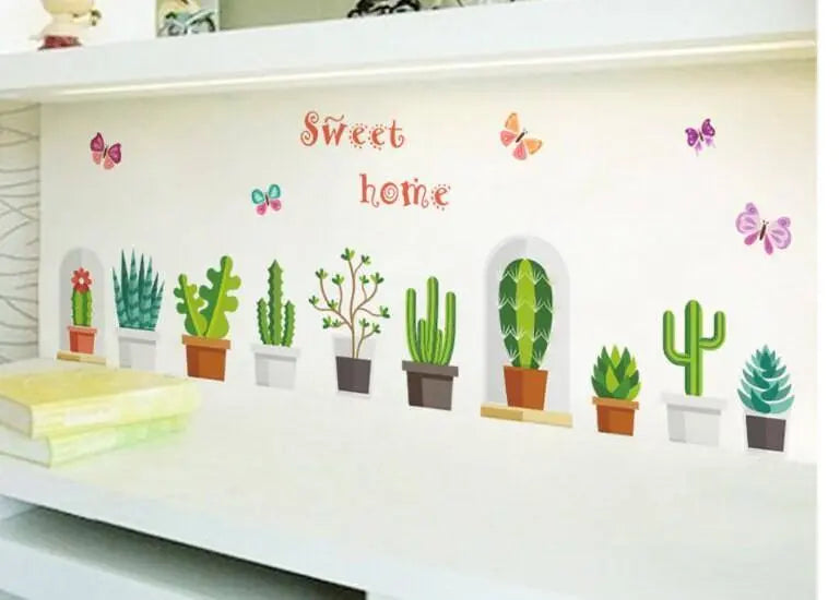 Cactus Wall Decal 1 x Succulent Wall Sticker Set for Kids Room Boys Room Decor Nursery Wall Decal Plant Sticker Watercolor Cactus Decor