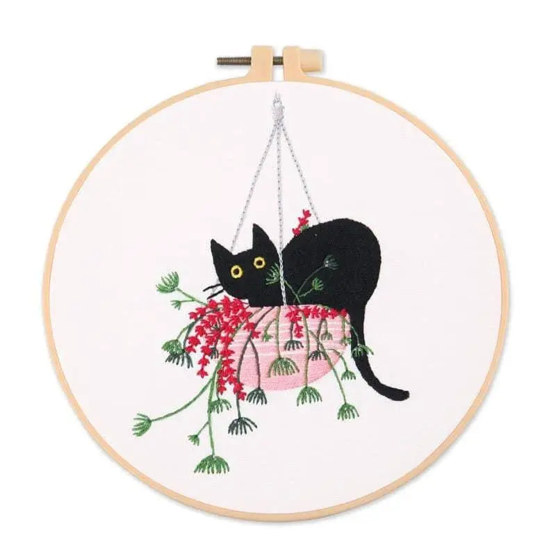 Cats And Plants Cute Embroidery Kit DIY Embroidery For Beginners Cute Embroidery Patterns Kits With Hoop Easy Embroidery Kit