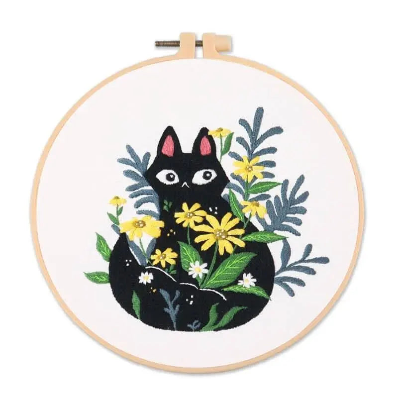 Cats And Plants Cute Embroidery Kit DIY Embroidery For Beginners Cute Embroidery Patterns Kits With Hoop Easy Embroidery Kit