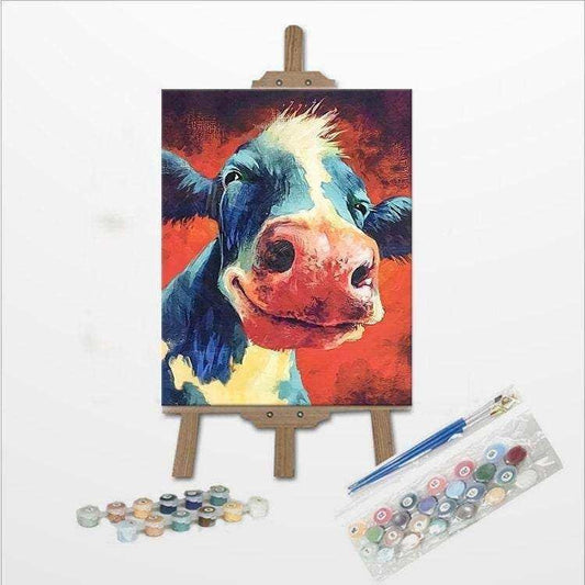 Cow Paint by Number Kit - DIY Wall Art with Farm Animal Picture - 40cm x 50cm - DiyCraftsProject