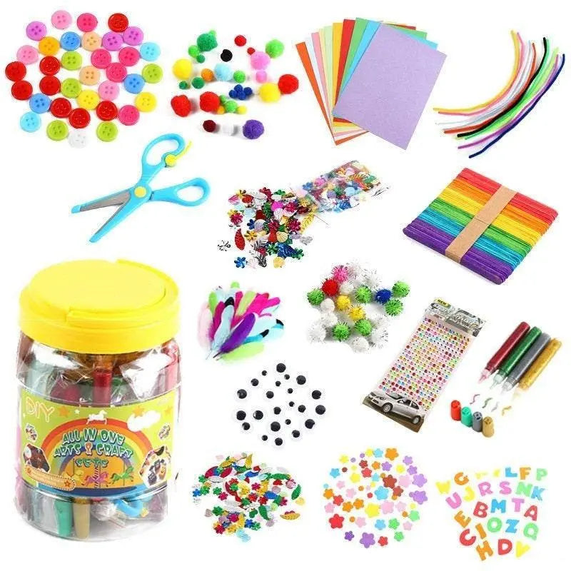 DIY Arts and Craft Supplies Kit for Kids Activity Jar Educational Toys Pompoms Stickers Handmade Party Favor Tools for Children Toddlers