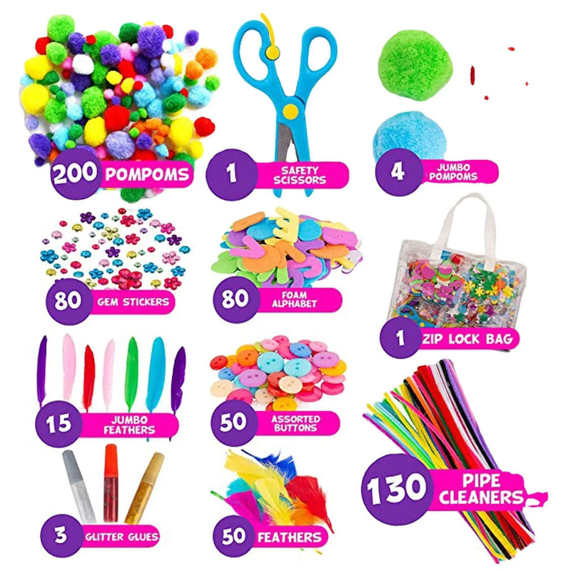 DIY Kids Craft Supplies Kit With Bag for Kids Arts and Crafts Kindergarten Supplies Assorted Children Activity Pack & Educational Toys