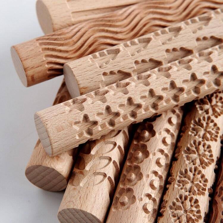 Embossed Clay Roller Wooden Texture Clay Rolling Stick
