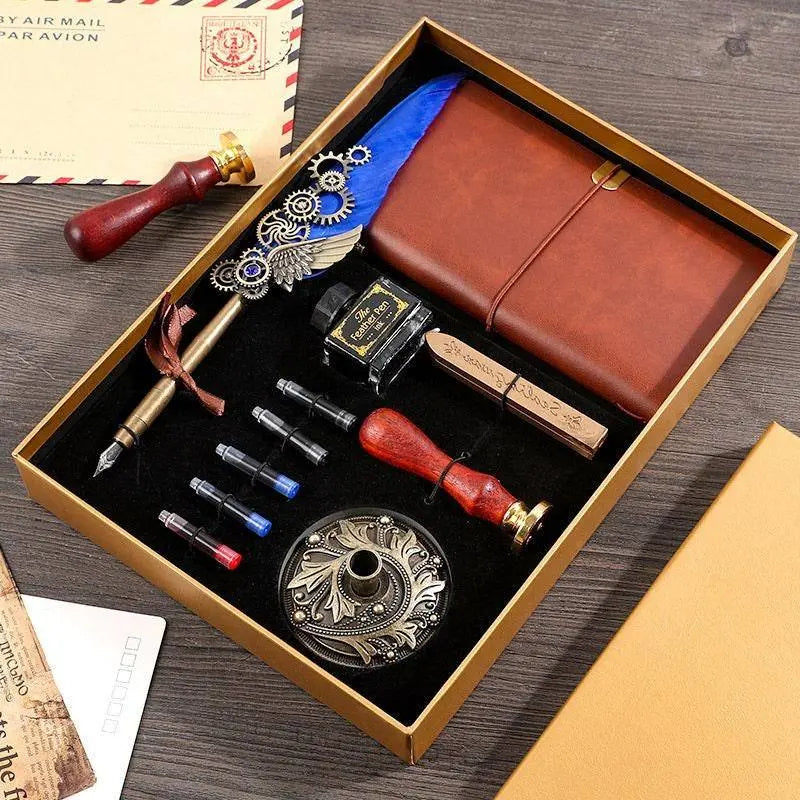 Feather pen set with journal and wax seal