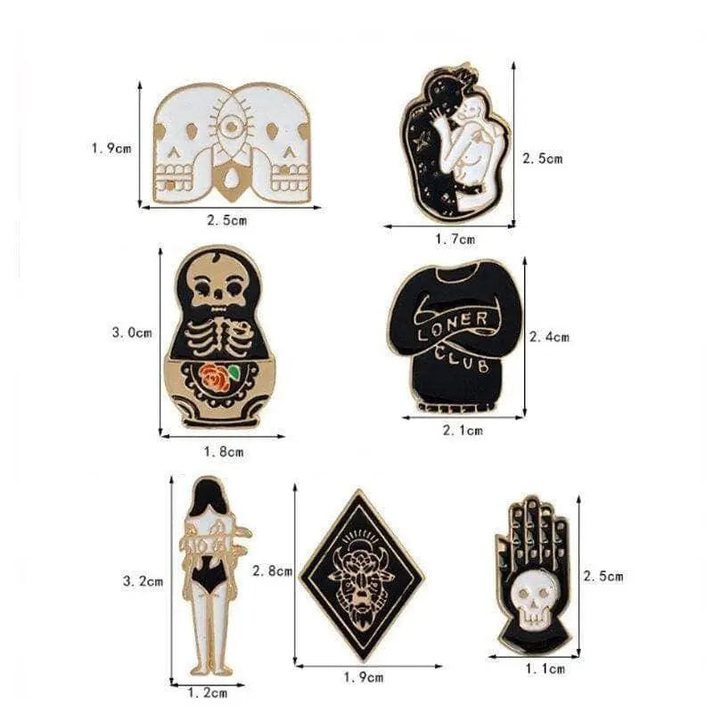 Gothic enamel pin for clothes black and white badge brooch for adults