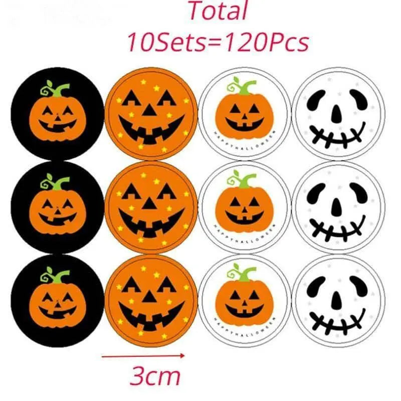 Halloween Pumpkin Stickers Jack O'Lantern Decals Candy Bag Stickers Halloween Party Decor 120pcs