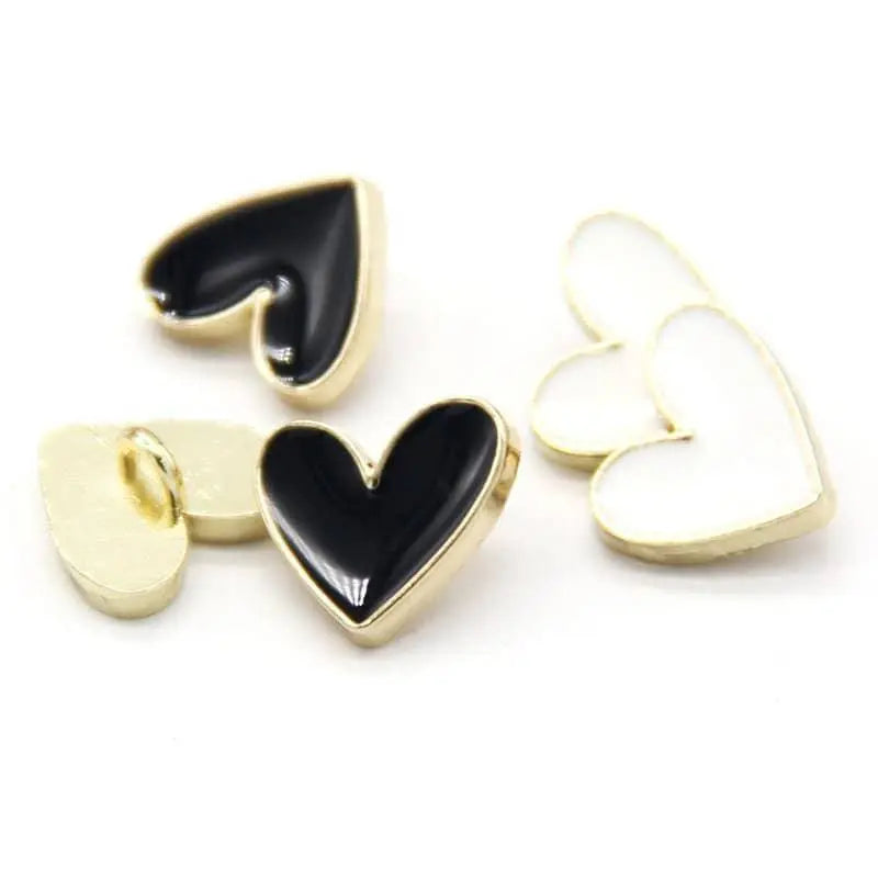 Black Heart Buttons White Metal Button Sewing Supplies DIY Coat Making Hat Accessories