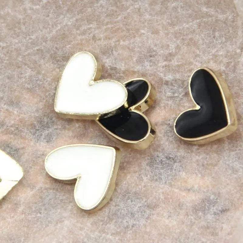 Black Heart Buttons White Metal Button Sewing Supplies DIY Coat Making Hat Accessories