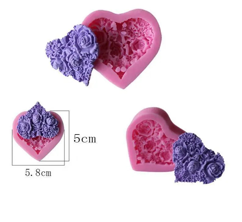 Heart-Shaped Flower Soap Mold Flexible Rose Flower Silicone Mold for Fondant Candy Mini Soap Lotion Bar Candle Chocolate & Cake Baking Tool