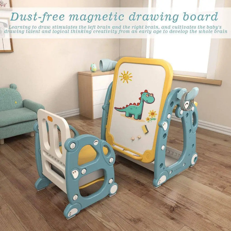 Kids Easel Play Station with Desk, Storage Basket, Drawing Board, and Chair , Kids Arts & Crafts, Kids Easel Play Station With deskStorage basketDrawing Board And Chair