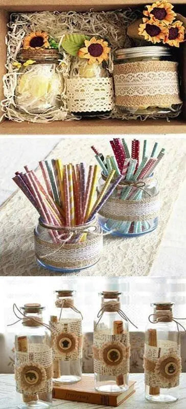 Lace and Jute Burlap Ribbon Roll For Gift Wrapping and Party Decor 1M/10M Ribbon Lace Doily Packaging Supplies Lace Trim Wedding Decoration