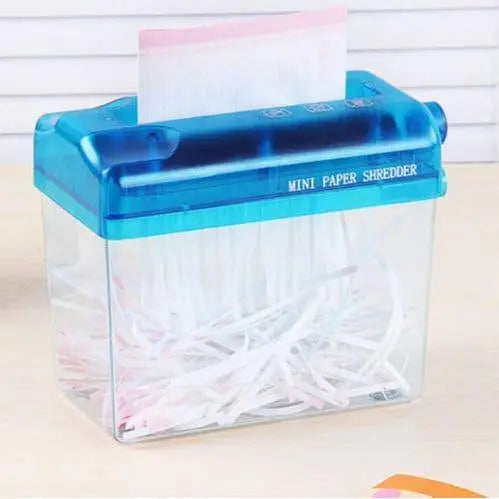 Mini Paper Shredder Manual Small Paper Crusher Destroyer Office Household Documents Cutting Machine Blue Color 18.3cm x 10.3cm x 15.3cm