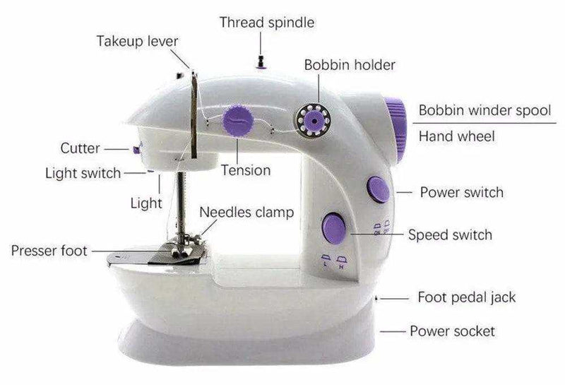 Mini sewing machine dual-speed double thread and foot pedal