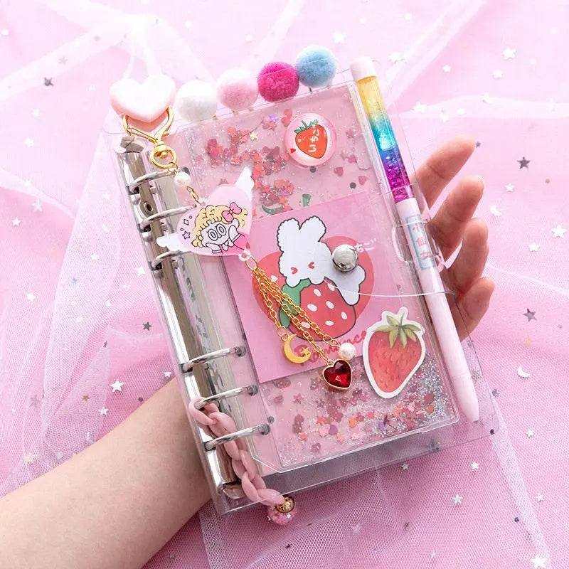Pink diary journal set for girls cute agenda planner with stickers tapes and clips
