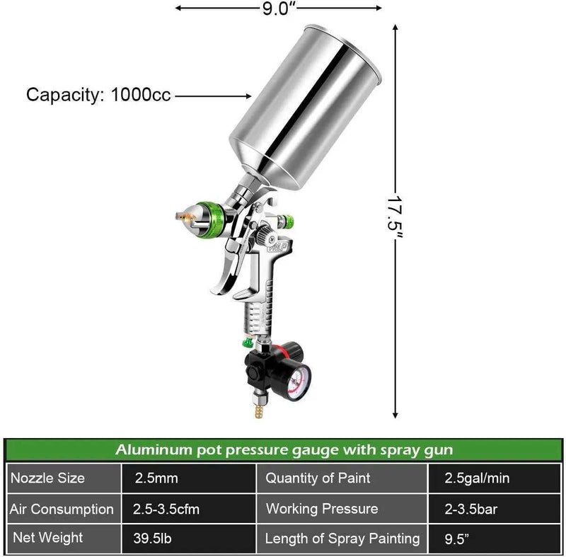 Professional HVLP Gravity Feed Air Spray Gun, 1.7mm 2.0mm 2.5mm Nozzles, 1000cc , DIY tools & accessories, Professional HVLP Gravity Feed Air Spray Gun 1.7mm 2.0mm 2.5mm Nozzles 1000cc