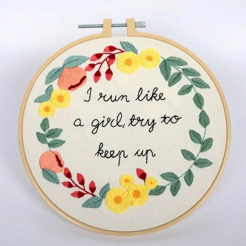 Quotes Embroidery Kit Words and Flowers DIY Embroidery Set