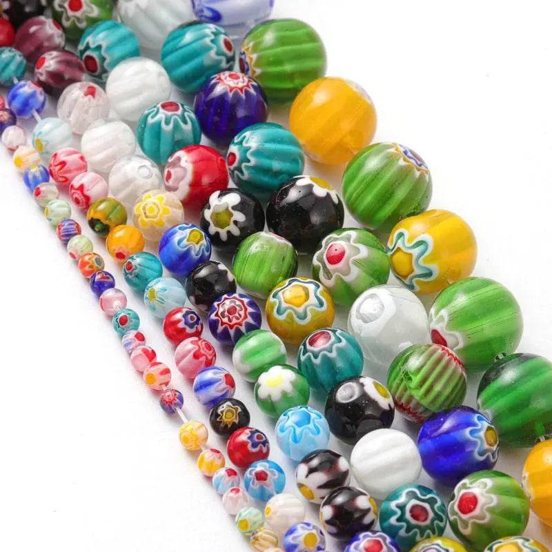 Round Beads For Jewelry Making Floral Pattern Bracelet Glass Beads Necklace
