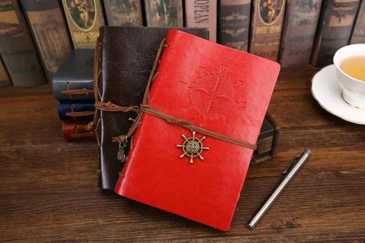 Spiral notebook retro leather journal with pendant page holder 150 pages vintage note book for travelers