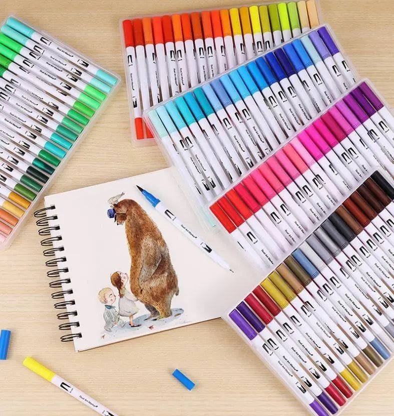 Watercolor Markers Dual Tip Coloring Marker Brush Pen Fine Point Color Pen Set