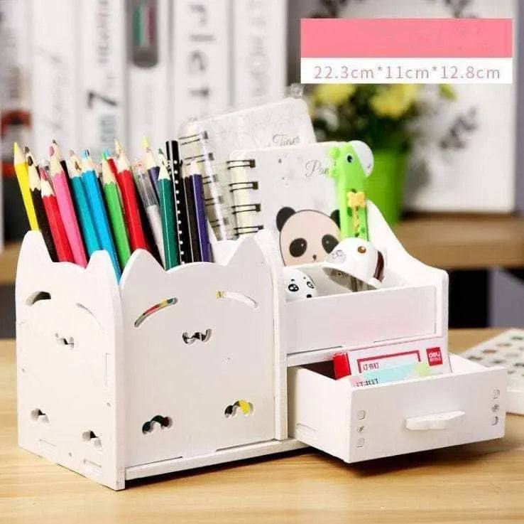 Wood desktop organizer with drawers cute pen holder