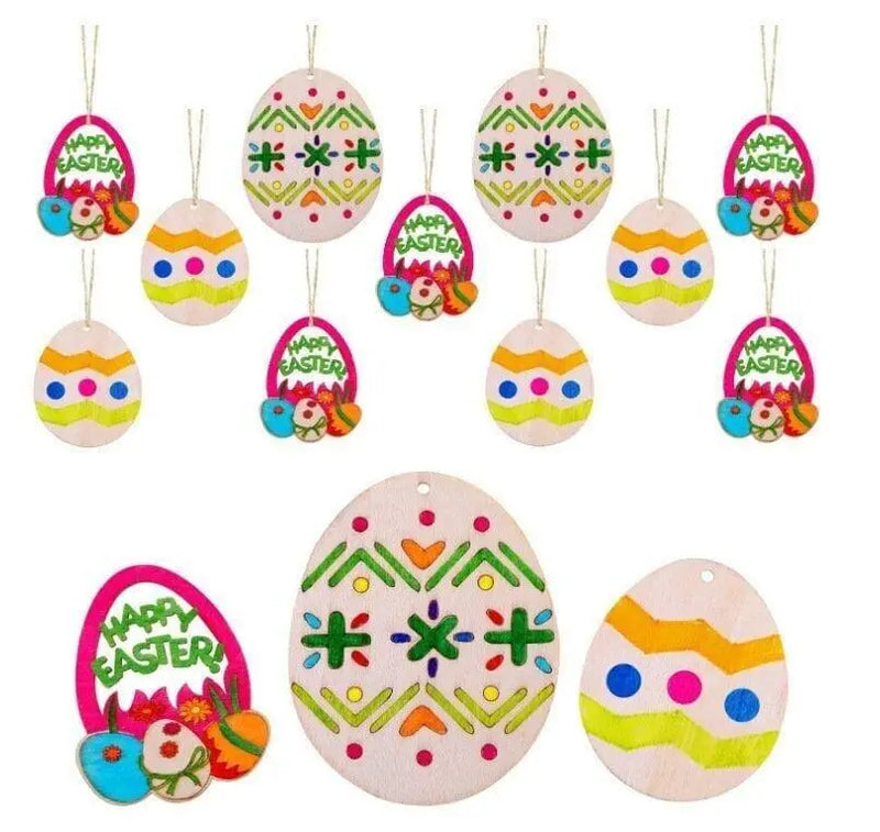Wood Egg Pendant DIY Painting Easter Kids Activity Hanging Ornament Easter Eggs Painting Gifts For Children DIY Crafts Easter Gift Idea